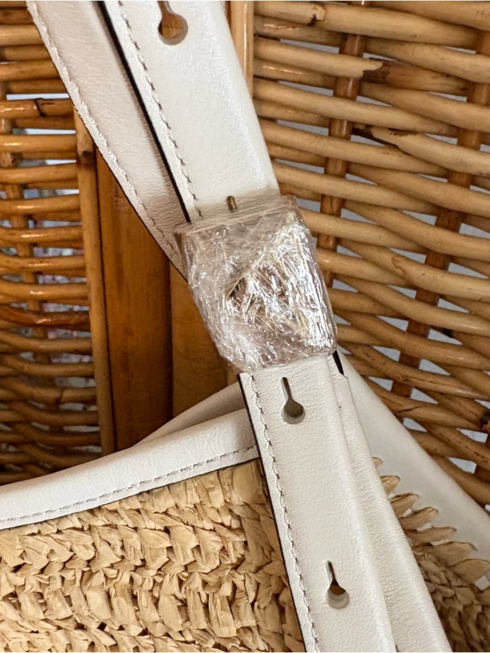 KATE SPADE Designer Deco Straw Tulip Tote Bag! NEW! White leather Straps! Tags! - Picture 7 of 13